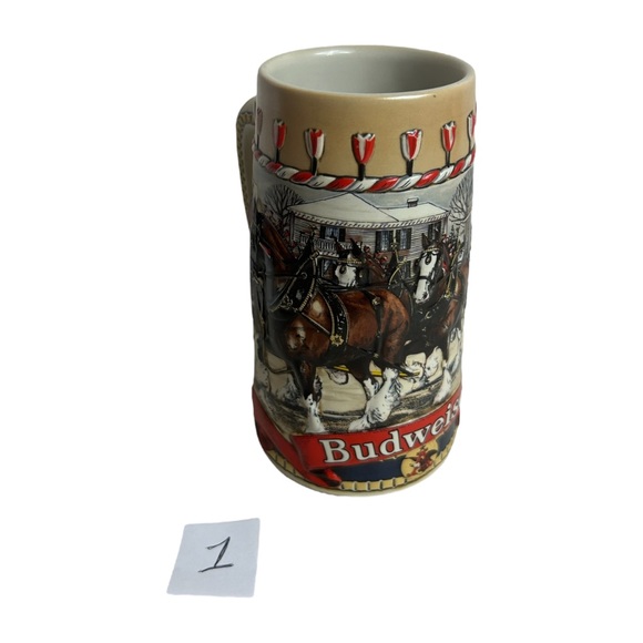 Budweiser Stein 1980s Holiday Mug 3D Clydesdale Horse Christmas B Series Ltd Ed - Picture 3 of 10